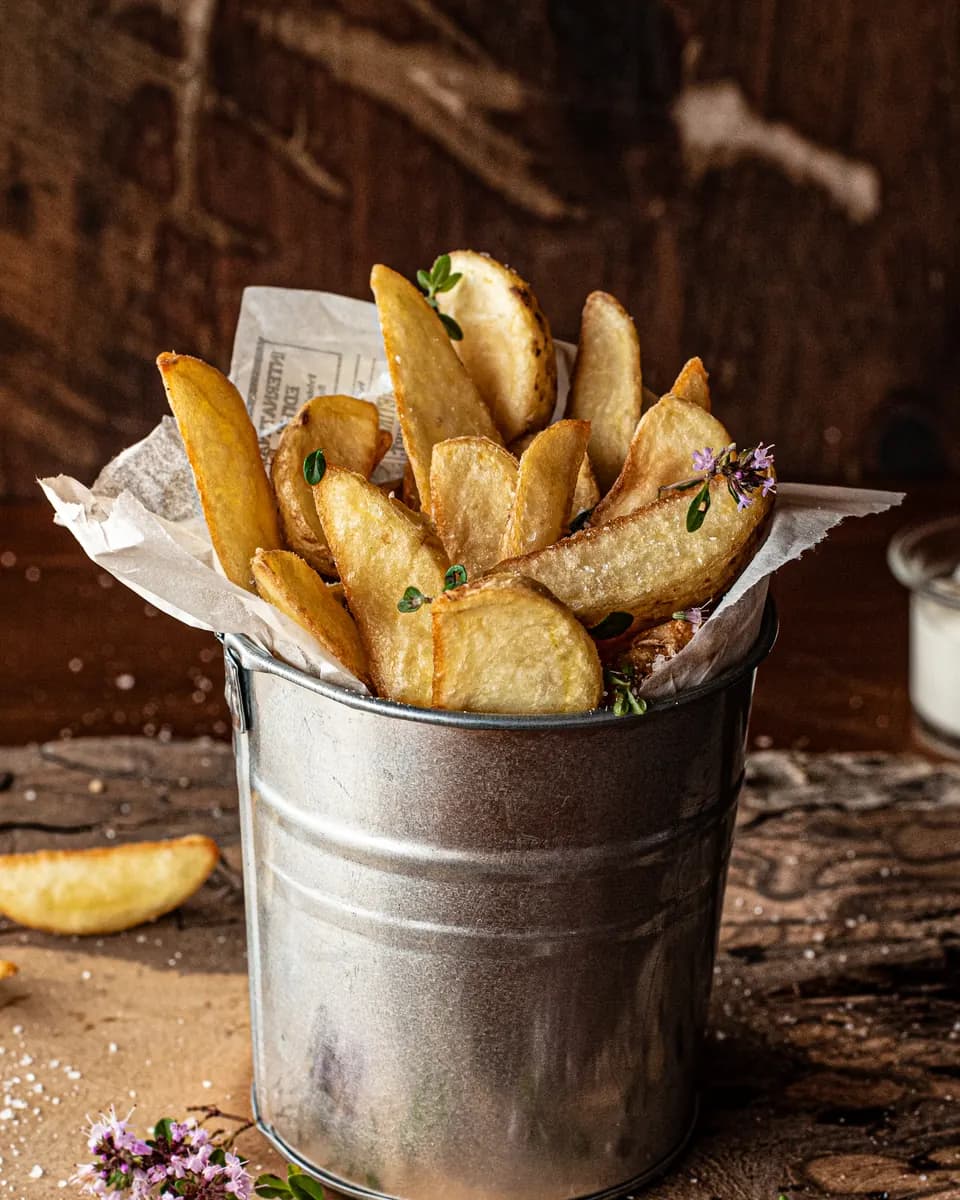 Kartoffelspalten im Blecheimer mit Dip
